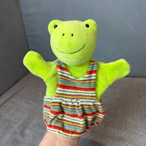 Kaplan Frog Puppet Stripe Dress Vintage Hand Toy Pretend Play Montessori